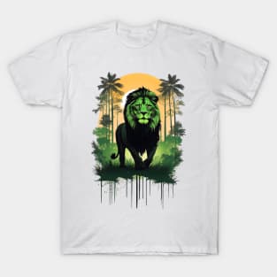 King Of The Jungle Lion Portrait Sunset Design T-Shirt